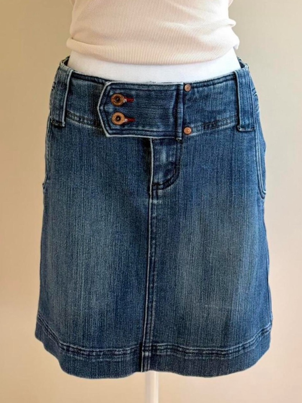Vintage 90s Dollhouse dark denim mini skirt low rise chunky belt Y2K